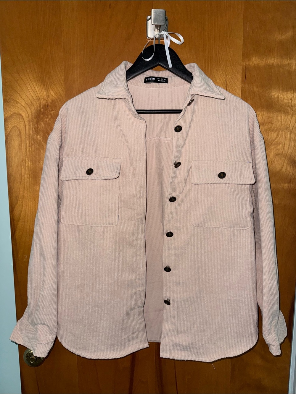 SHEIN Light Pink Corduroy Shirt Jacket